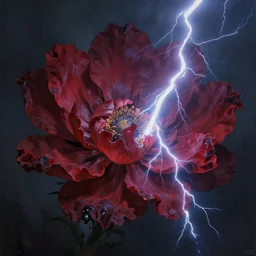 artwork of a flower petals tempest by john howe, cursed, alien lightning