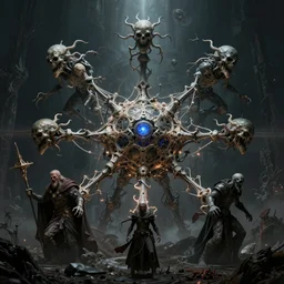 hive mind nexus being, scorn themed necro sf, intricate artwork masterpiece, ominous, epic, awesome, dramatic, horror, volumetric lighting, elden ring, by alexey egorov, zdizslaw beksinski, karol bak, brian froud, trending on cgsociety, octane render, 8 k