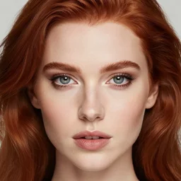 highly detailed picture of a beautiful redhead woman, perfectly symmetrical face, sharp focus