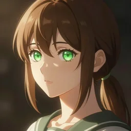 Anime girl with green eyes and brown ponytail, digital art comission, high resolution
