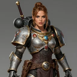 Sofia Vergara as a battle sister from Warhammer 40k, portrait, highly detailed, intricate, concept art, artstation