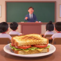 a grilled cheese sandwich giving valedictorian speech pixar movie style