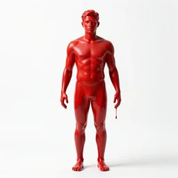 dripping red paint across the shape of a male human , high detail, on a white background