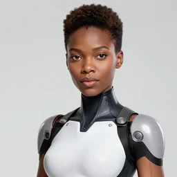 portrait of a black female android, by MARVEL comics and Sandra Chevrier