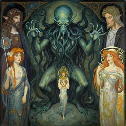 portrait of a cthulhu casting a spell. painted by barbara canepa and alessandro barbucci and tony sandoval, wlop, loish, caravaggio, mucha, magritte.