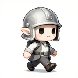 sketch of a cute chibi dnd daft punk gnome inventor tinkerer wearing a helmet, walking cautiously, etching by louis le breton, moebius 1 8 6 9, 1 2 0 0 dpi scan