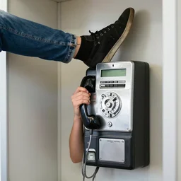 man kicked in the head by a foot coming through the handset of a pay phone