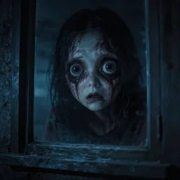 terrifying creature with huge eyes staring at you menacingly from outside your window at night, causing high anxiety, terror, and chills down your spine portrait