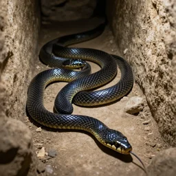 shiny obsidian snakes slither through the catacombs of paris