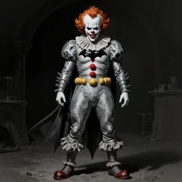 frank frazetta the batman as pennywise, full body, 8 k, realistic, photo real, smooth, sharp, intricate detail, hyper detail, dramatic lighting, dramatic shading