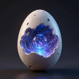 A mechanical egg being powered by cosmic fuel, digital art