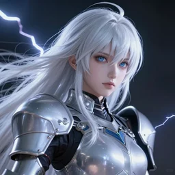 sakimi chan, fantasy armor, detailed face, white skin, dramatic lighting, tony sart, unreal engine, wind, lightning