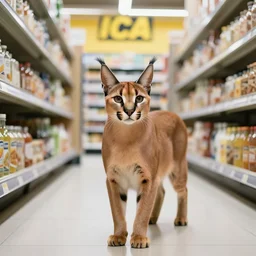 a Caracal cat inside ICA Supermarket