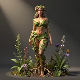 super sexy hot - like creature!!!, digital art, render, blender, leaves, roots!!, flowers, herbology, matte painting, by levitan, by kinkade, by artgerm