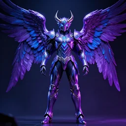a photo of 8k ultra realistic archangel with 6 wings, full body, intricate purple and blue neon armor, ornate, cinematic lighting, trending on artstation, 4k, hyperrealistic, focused, high details, unreal engine 5, cinematic