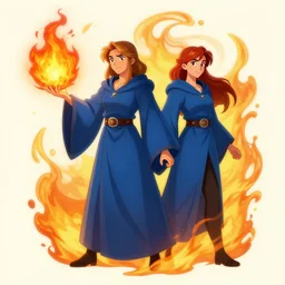 Who : a mage with a blue robe casting a fire ball; Physical : Ella Knox & Beverly Paige exact same body ; IMPORTANT : Clumzor official splash art, award winning, trending on Clumzor characters art