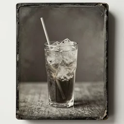 tintype photo of ice - t, iced tea with a straw, by julia margaret cameron 1 8 8 0 s, realistic, body shot, sharp focus, 8 k high definition, insanely detailed, intricate, elegant