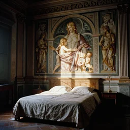 A bedroom designed by Donatello, 35mm film, long shot