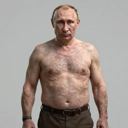 Detailed image of Vladimir Putin with detailed face, in game style 8k, wearing only pants, bare torso, his body is old and ugly with sagging old skin,