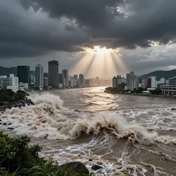 tsunami flood the city