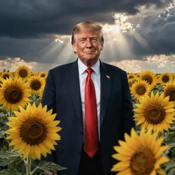 photo of Trump by anne geddes with sunflowers