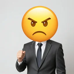 businessman with an angry emoji for a head