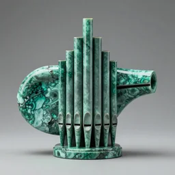 an organ with pipes shaped like a human larynx made from malachite and