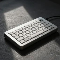“Futuristic attractive stylish minimalist analytical pocket synthesizer with physical keyboard designed by Dieter Rams”