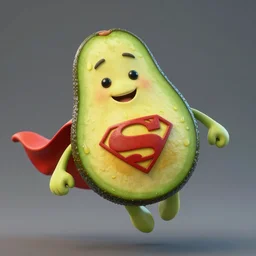 super avocado man, flying like superman, realistic, unreal engine, anthropomorphic avocado