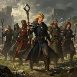 a hyperrealistic render of a medieval troupe, outdoor, art by Artgerm and Greg Rutkowski and Alphonse Mucha, hearthstone art style, epic fantasty card game art, Beautiful dynamic dramatic moody lighting, shadows, cinematic, Octane, 8K