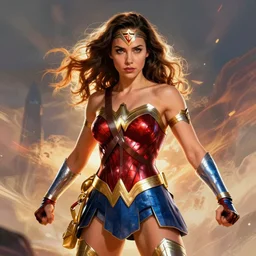 katniss everdeen as wonder woman ( from dc movie wonder - woman ), apex legends character digital illustration portrait design by, mark brooks and brad kunkle detailed, gorgeous lighting, wide angle action dynamic portrait