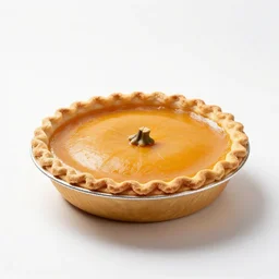 translucent pumpkin pie, professional product shot, isolated on a pure white background, centered, entire object in frame, sharp focus, soft studio lighting