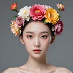 photorealistic android face with flower antennas