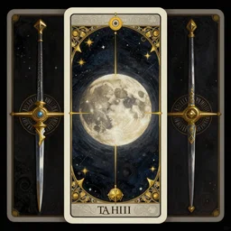 a realistic painting of moon in tarot card style, tarot deck, symetric, fantasy, behance, pinterest, deviantart, artstation, weapons concept art, design, golden ratio, intricate, elegant, highly detailed, digital painting, 4 k
