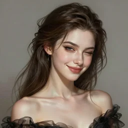 “ a beautiful young beau garrett as femme fatale smiling and winking, intricate, elegant, highly detailed, digital painting, artstation, concept art, smooth, sharp focus uhd 8 k, art by artgerm and greg rutkowski and alphonse mucha ”