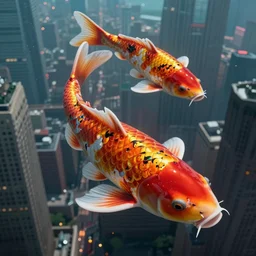 giant koi fish flying through manhattan, dim volumetric lighting, 8 k octane render, hdr, postprocessing, hyperdetailed, intricate, epic composition, cinematic lighting, masterpiece, trending on artstation, stunning art by anders zorn, extraordinary artwork by greg rutkowski