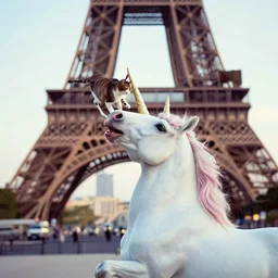 a unicorn in paris sneezing a cat out of its horn, canon 5 d 5 0 mm lens kodachrome