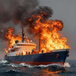 Ships on fire, digital painting, high detail, trending on Artstation