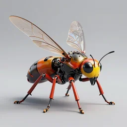 a 3 d render of a robotic insect with mechanical wings attached to its back, ultra detailed, hyper realistic, bold colors, metallic finish, perfect edges, fully formed, close up, action pose, centre shot, saturated colors, intricate, japanese, futuristic, shadow, style transformers, style insects,