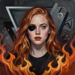 Elle Fanning surrounded by fire picture by Sachin Teng, asymmetrical, dark vibes, Realistic Painting , Organic painting, Matte Painting, geometric shapes, hard edges, graffiti, street art:2 by Sachin Teng:4