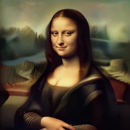 mona lisa but slender man is in the background