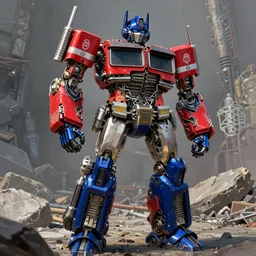 exciting character portrait of optimus prime from transformers 2 0 0 7 in robot mode standing in a rock quarry, rock daytime, digital painting, robot truck, robot made of truck parts, concept art, michael bay, industrial light and magic, industrial light & magic, red blue and silver color scheme, in the style of ilm, substance painter, painted texture maps, michael bay transformers, artstation