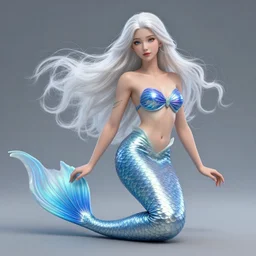 a portrait of a gorgeous mermaid with long white hair and silver blue tail, by wlop, greg rutkowski, thomas kinkade, super detailed, 3 d, 4 k wallpaper