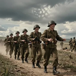 old footage of WWII soldiers in a conga line having fun