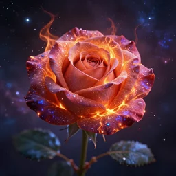 fantasy, rose with galaxy, flame, video game, high quality, 4k resolution, mystical