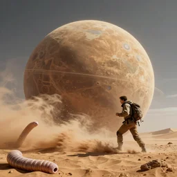 dune planet, man attacked by worm, highly detailed, sharp, 4k, award winning art by greg rutkowski