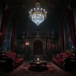 creepy vampire mansion interior in the style of disco Elysium