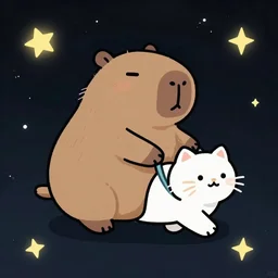Capybara riding a cat through space