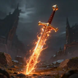 image depicting a magical fire sword, RPG item image, concept art, D&D, fantasy