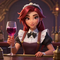 a lovely charming bar waitress as a league of legends character, league bar, wine, glass cup, waitress clothes, symmetric face, close up shot, masterpiece, cg animation, riot enterainment, arcane, realistic, hyper detailed, hyper detailed face, character select portrait, 3 d, by artgerm, rossdraws, ilya kuvshinov, loish